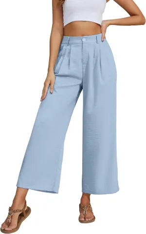 2025 Summer for Women Elastic Waist Wide Leg Cropped Pants Trousers Loose Fit with Pockets