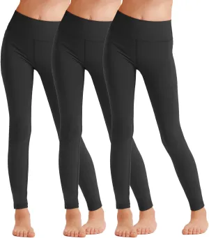 3 Pack Girls Athletic Ankle Length Black Leggings, White Yoga Pants for Kids