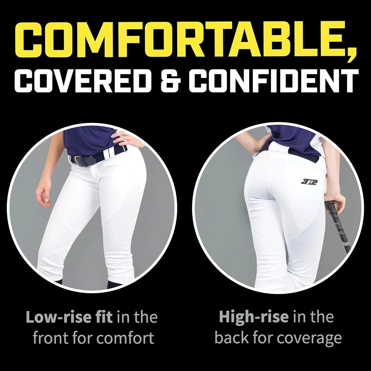 3N2 Women's Softball Pants NuFit Knickers -  Inch Belt Loops - Low-Rise Fit, Double Knee Reinforcement