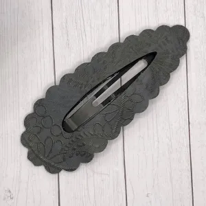 4 Charcoal Embroidered Scalloped Snap Clip