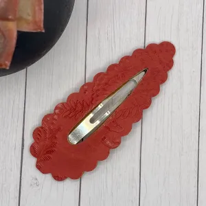 4 Deep Red Embroidered Scalloped Snap Clip