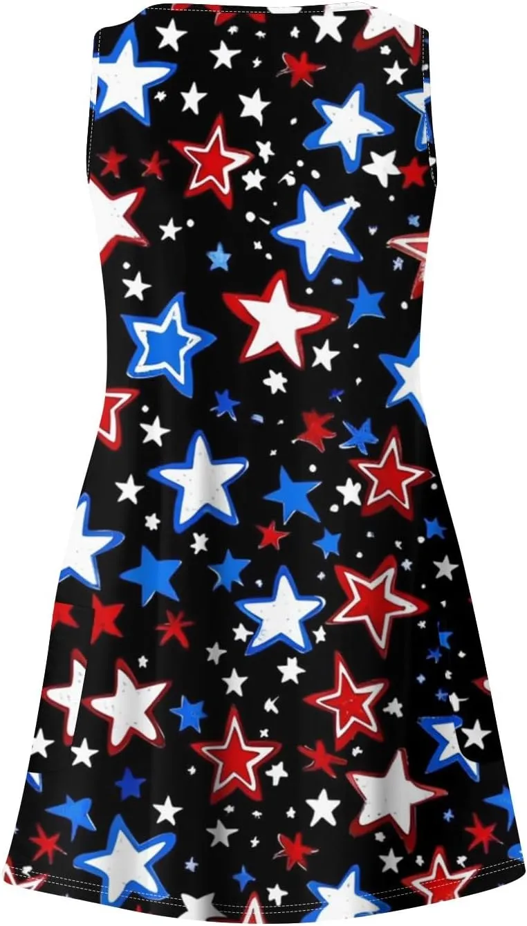 4th of July Dress Women Summer Dresses 2025 Casual Sleeveless V Neck Red White Blue Tank Loose Sundress Pocket
