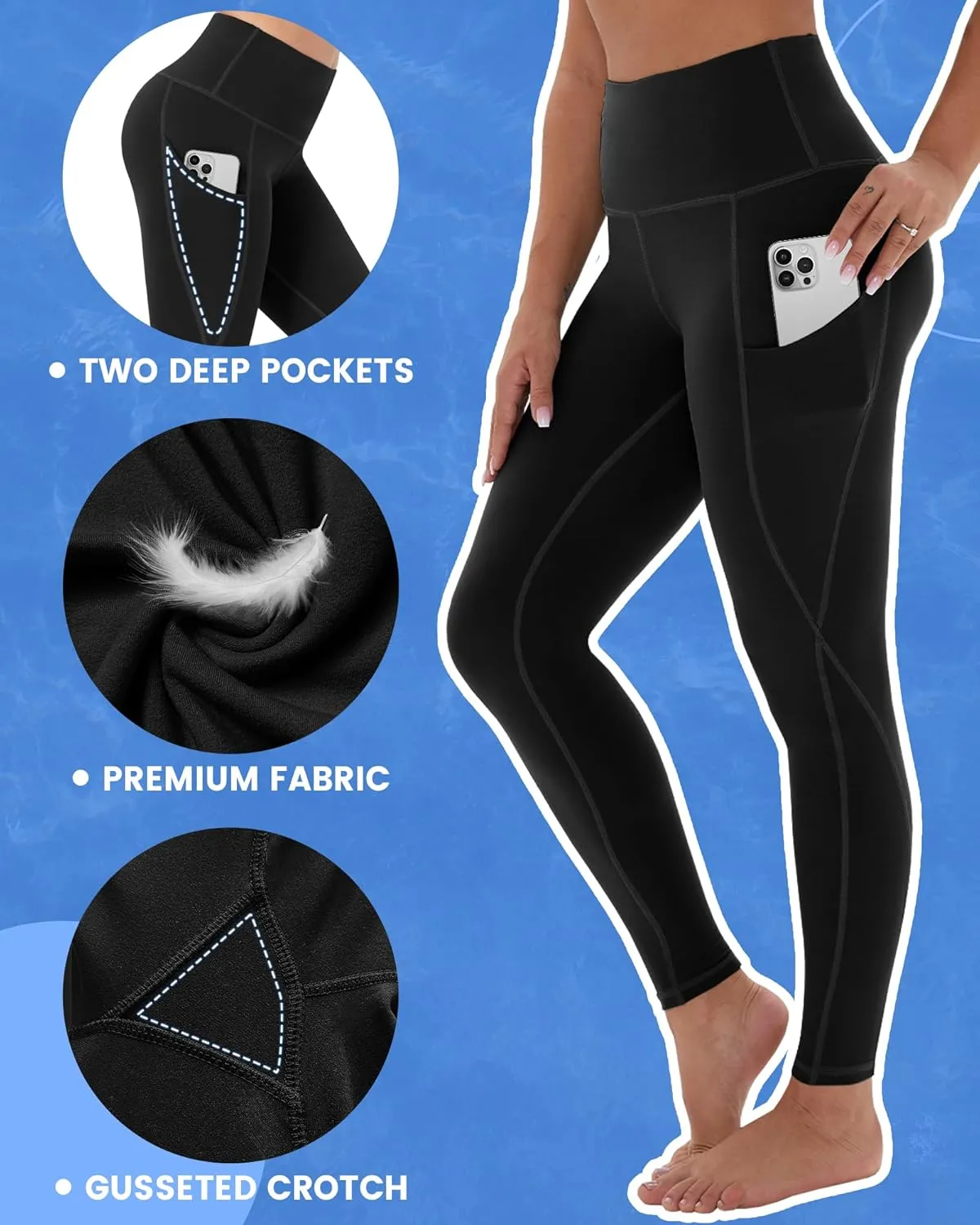 5 Pack Leggings with Pockets for Women - High Waisted Tummy Control Workout Gym Yoga Pants