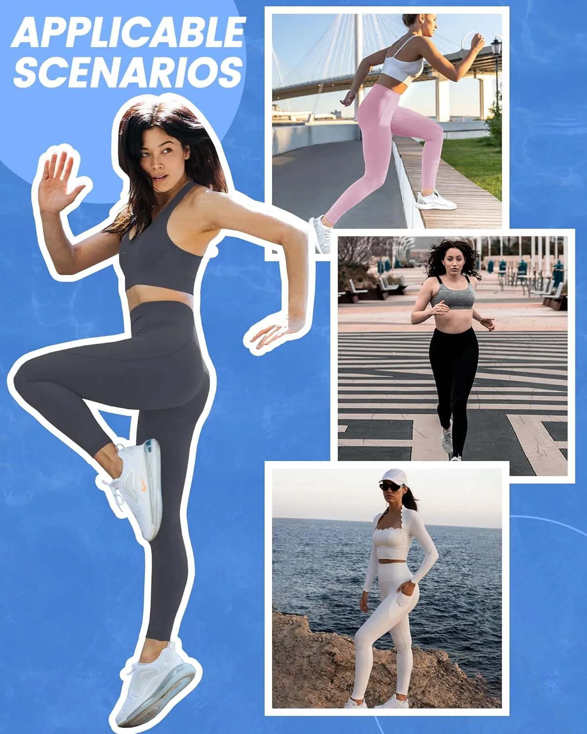 5 Pack Leggings with Pockets for Women - High Waisted Tummy Control Workout Gym Yoga Pants