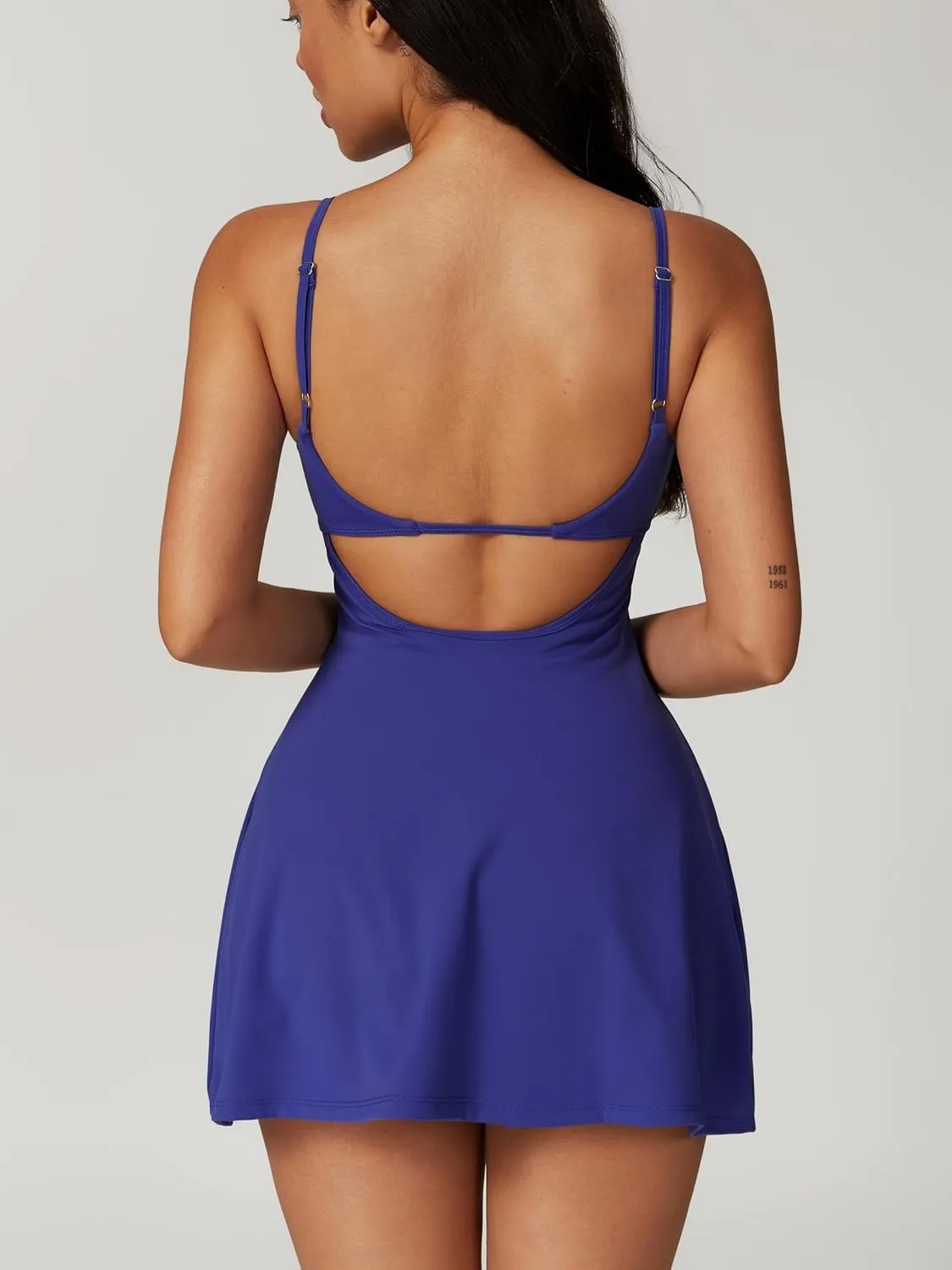 ABOCIW Womens Square Neck Tennis Dress with Shorts Spaghetti Strap Backless Workout Side Slit Athletic Golf Dresses