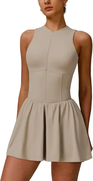 ABOCIW Womens Zip Front Tennis Dress High Neck Sleeveless Workout Golf Dresses Build in Shorts with Pockets