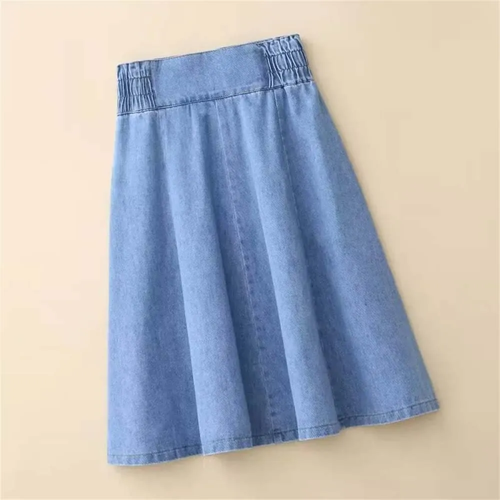 Adhdyuud Women Casual Mini Denim Skirts Summer High-Waisted A-Line Loose Mid-Length Jeans Skirt