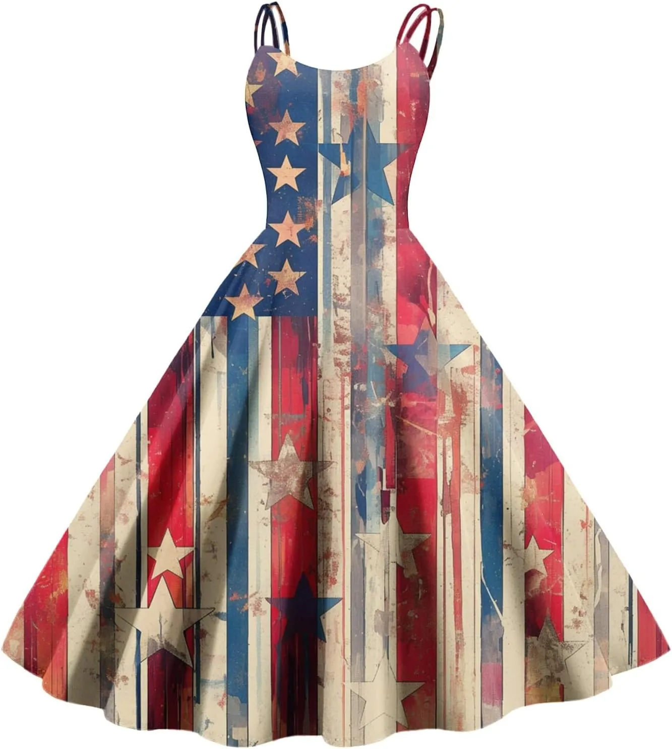 ADHOWBEW 4th of July Dress Women 2025 Sexy Holiday USA American Flag Flowy Sleeveless Graphic Plus Size Dresses