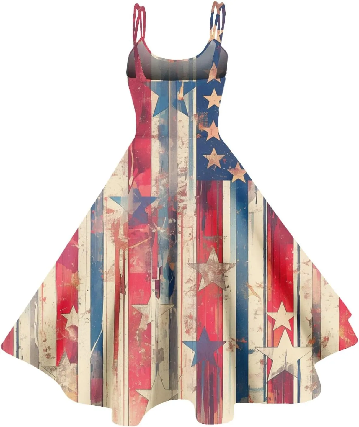 ADHOWBEW 4th of July Dress Women 2025 Sexy Holiday USA American Flag Flowy Sleeveless Graphic Plus Size Dresses