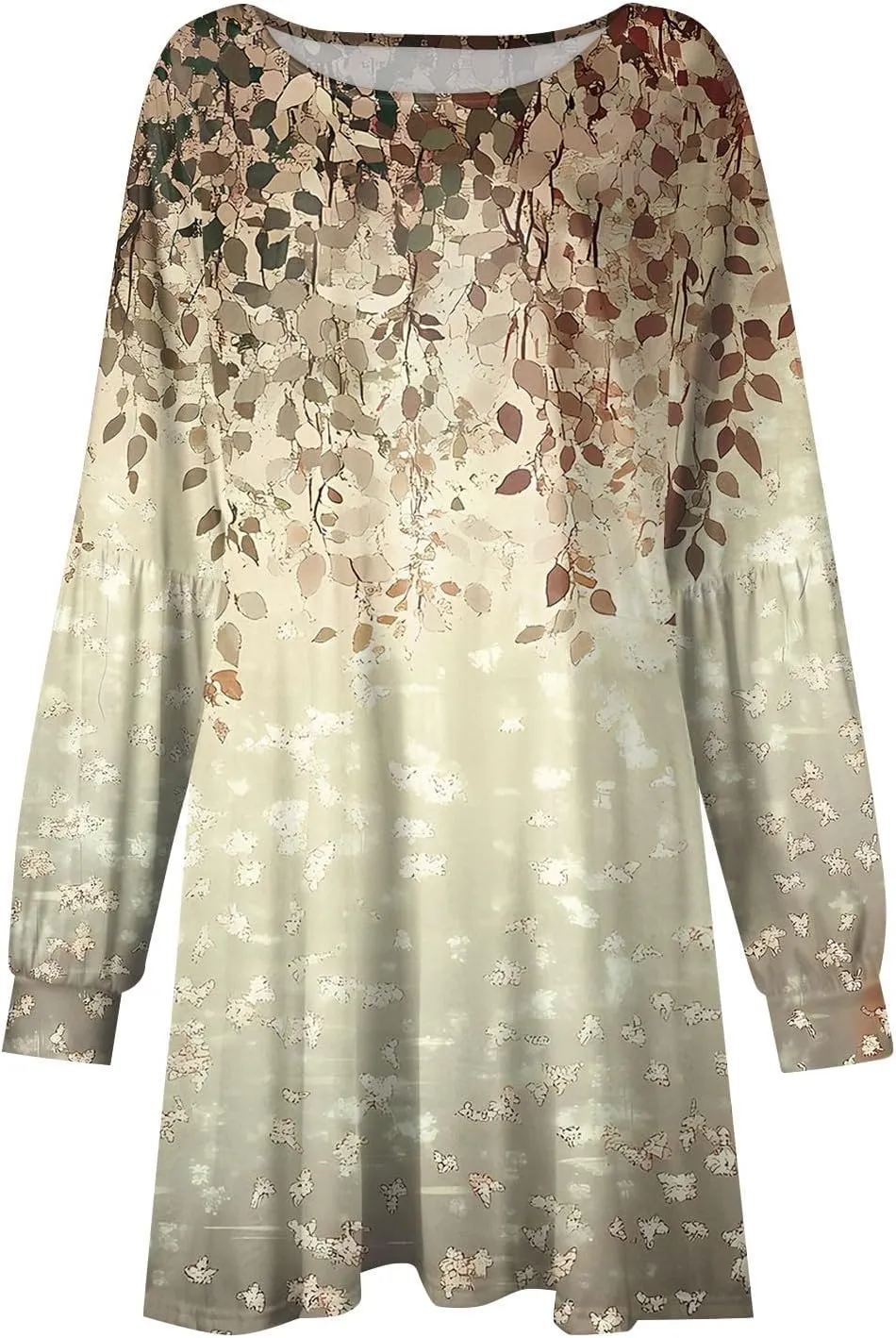 ADHOWBEW Dresses for Women 2025 Round Neck Sexy Plus Size Casual Trendy Long Sleeve Work Dress Long Sleeve