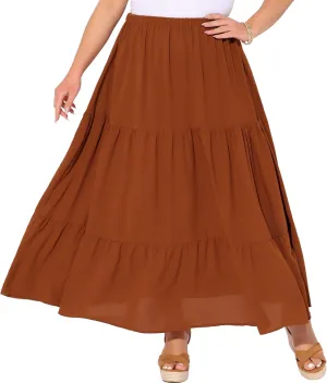 Agnes Orinda Plus Size Women's Swing Maxi Skirt Elastic High Waist Boho Flowy Casual Aline Long Beach Skirts
