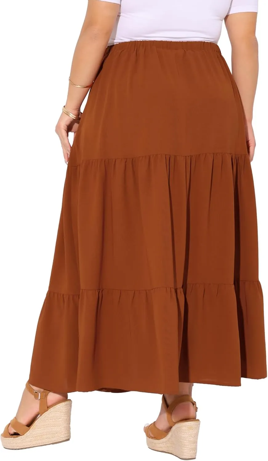 Agnes Orinda Plus Size Women's Swing Maxi Skirt Elastic High Waist Boho Flowy Casual Aline Long Beach Skirts
