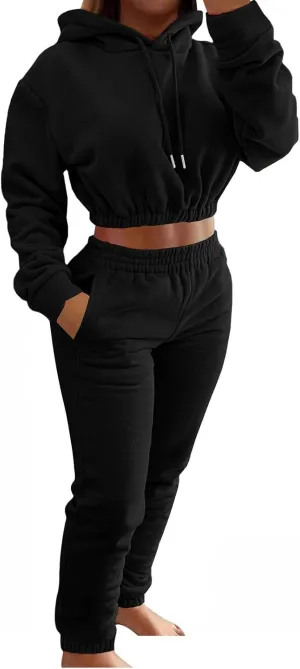 Akmipoem Sweatsuits for Women Set 2 Piece Tracksuits Outfits Casual Long Sleeve Crop Hoodie Jogger Pants Matching Sets