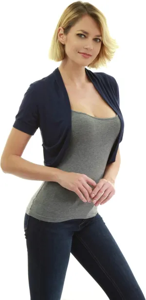 AmlieBoutik Women Short Sleeve Bolero Shrug Open Front Pleated Sides Cropped Cardigan for Dress Casual