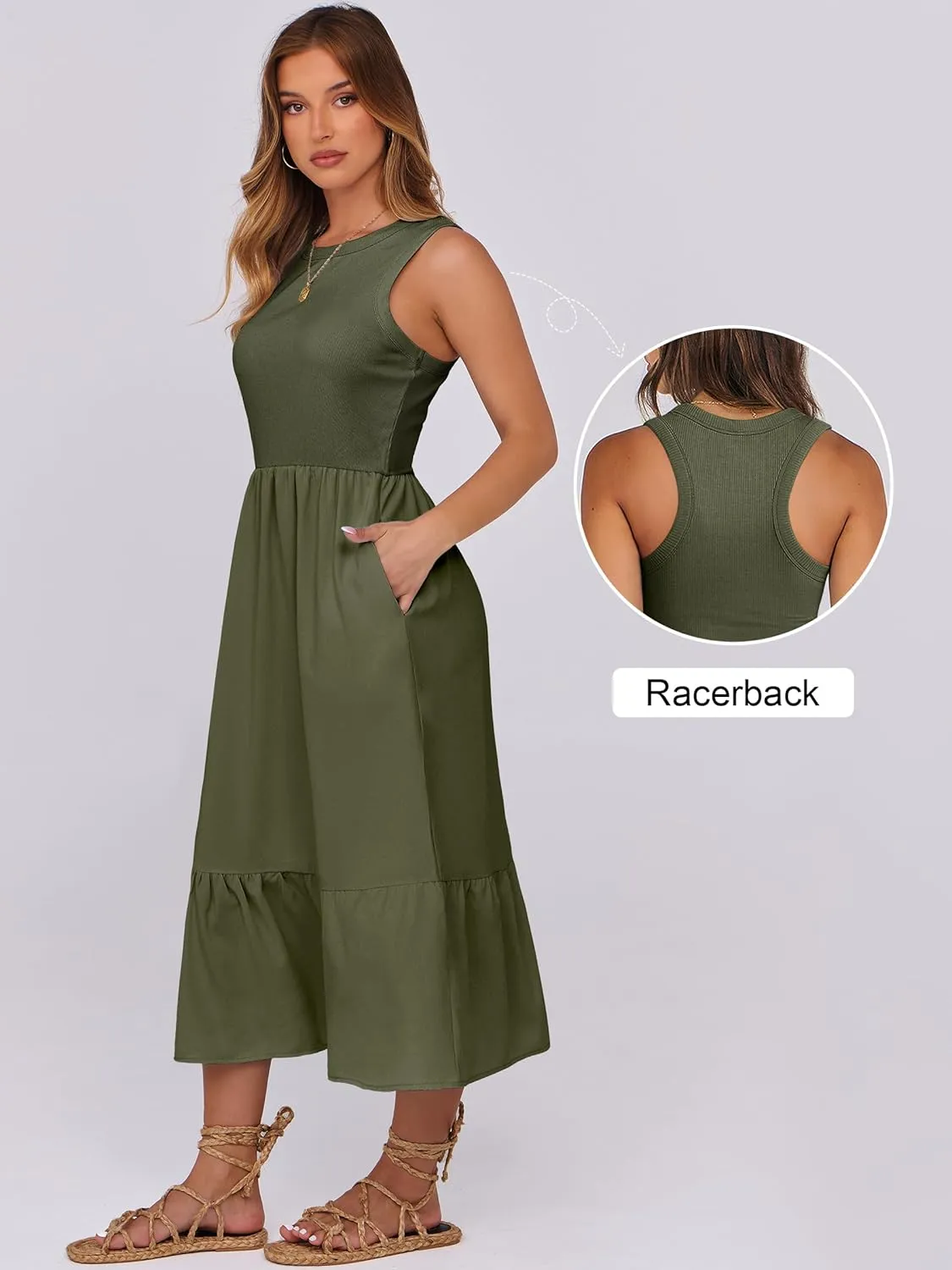 ANRABESS Women Midi Dresses 2025 Summer Casual Sleeveless Sundress High Neck Tank Top Racerback Flowy Beach Dress  Pockets
