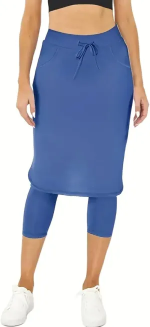 Athletic Skirt with Leggings Tennis Knee Length Yoga High Waisted Drawstring Long Golf Skirted