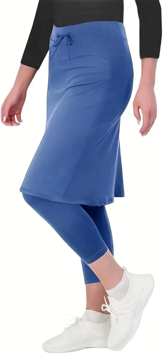 Athletic Skirt with Leggings Tennis Knee Length Yoga High Waisted Drawstring Long Golf Skirted
