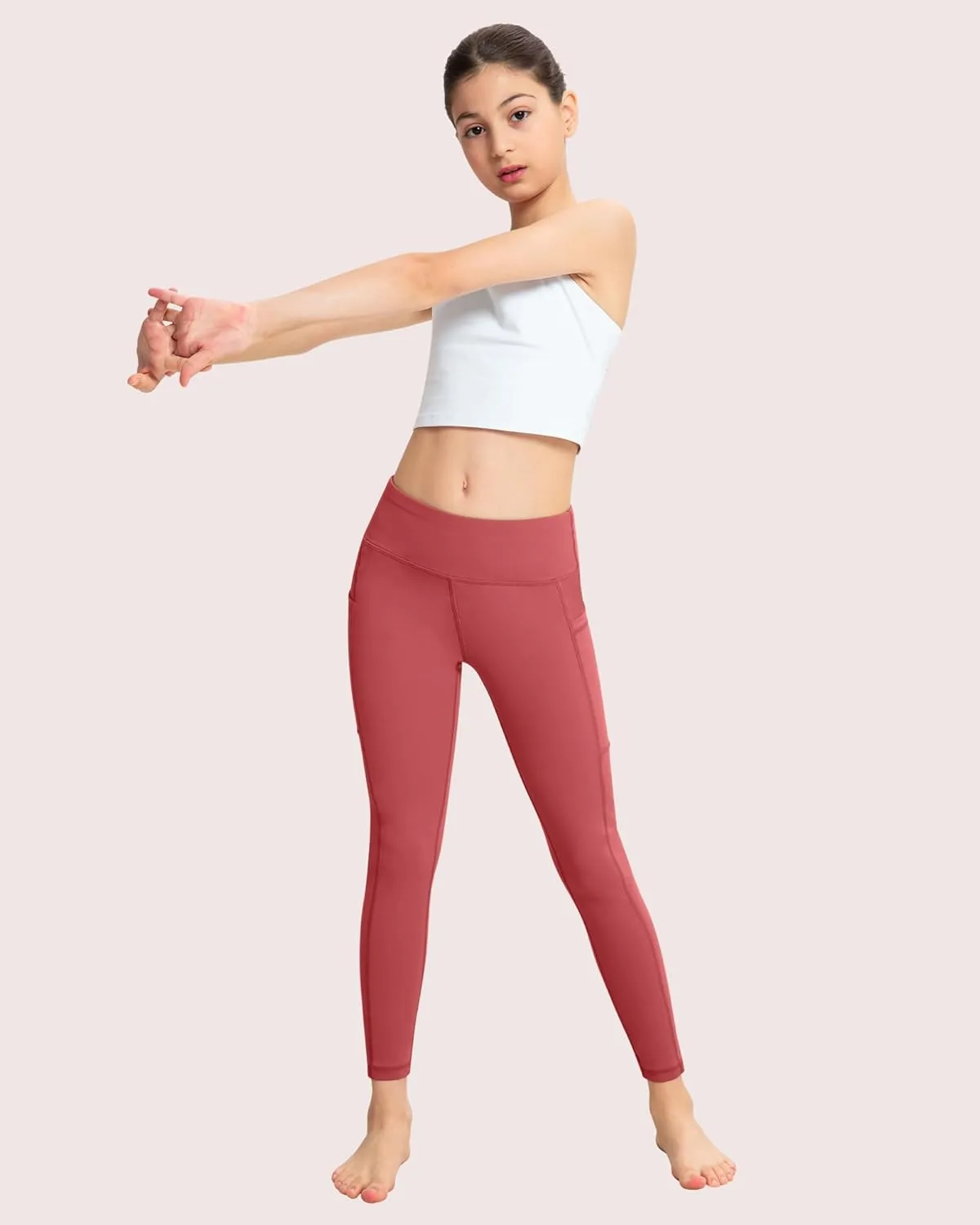 ATHVOTAR Girls Leggings with Pockets: High Waisted Yoga Workout Athletic Dance Running Pants 4 Packs