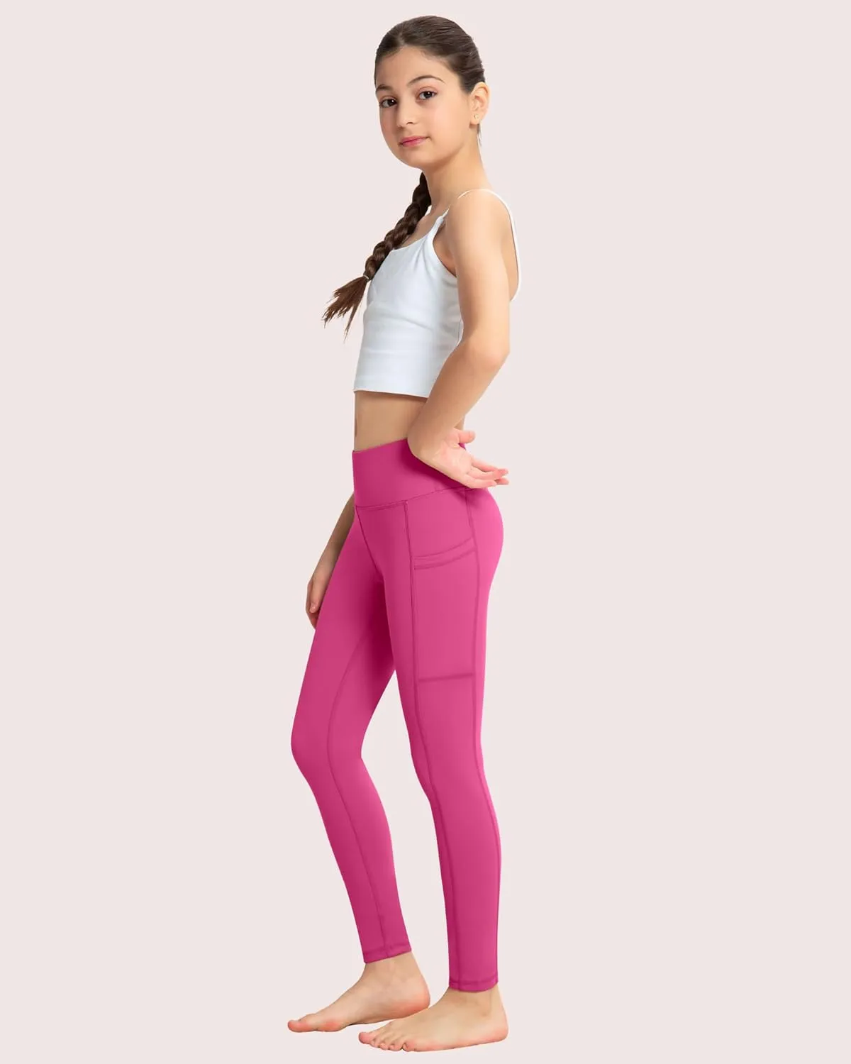 ATHVOTAR Girls Leggings with Pockets: High Waisted Yoga Workout Athletic Dance Running Pants 4 Packs