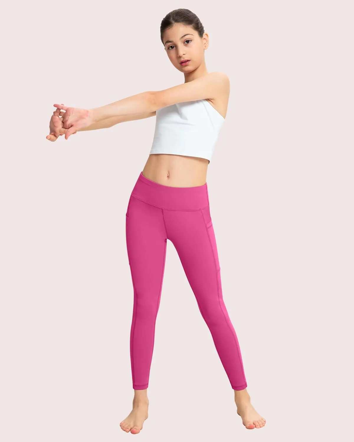 ATHVOTAR Girls Leggings with Pockets: High Waisted Yoga Workout Athletic Dance Running Pants 4 Packs