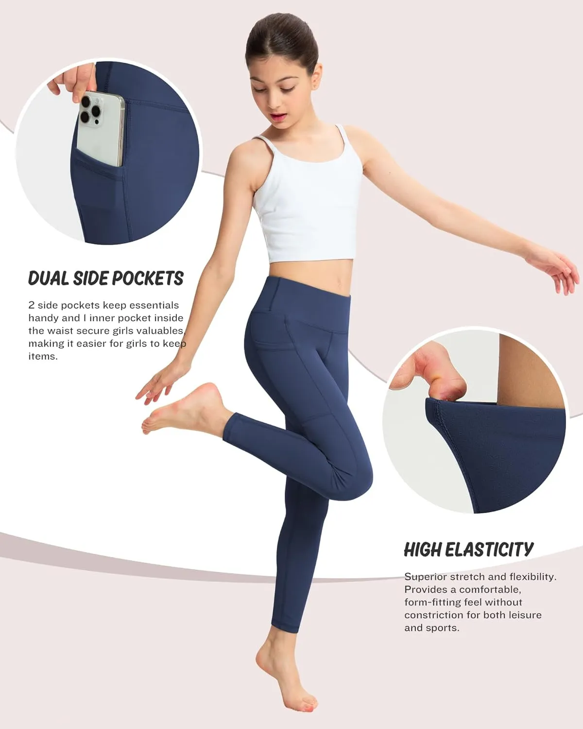 ATHVOTAR Girls Leggings with Pockets: High Waisted Yoga Workout Athletic Dance Running Pants 4 Packs