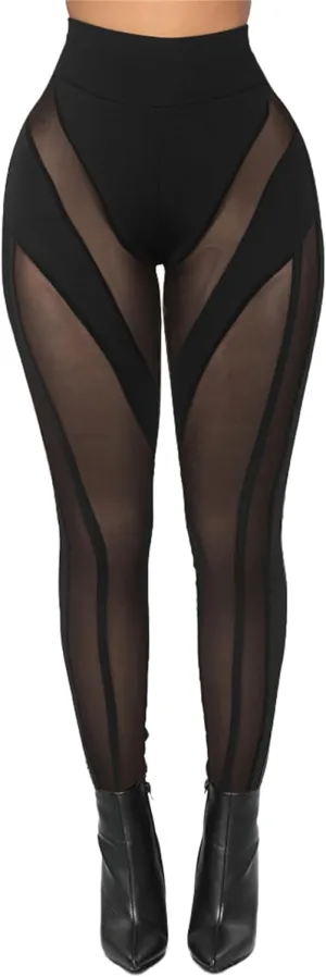 Atyfuniby Womens Leggings High Waisted - Sexy Skinny Mesh See Through Pants Party Clubwear