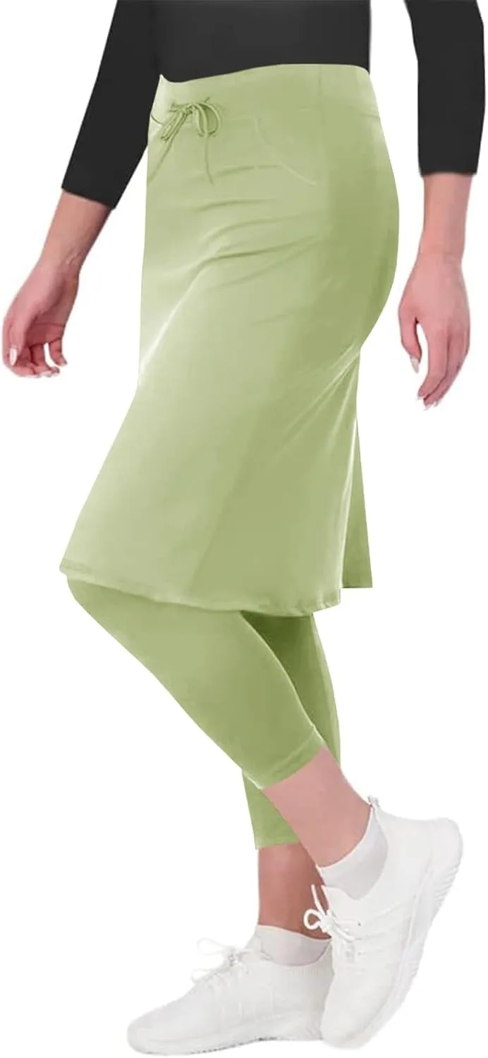 Aurgelmir Women's Tennis Golf Skirts Workout Skirted Leggings Yoga Capri Pants with Skirts Skorts Pockets
