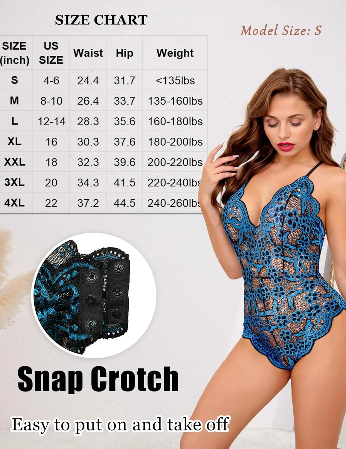 Avidlove Women One Piece Lingerie Deep V Teddy Sexy Lace Bodysuit Snap Crotch Babydoll