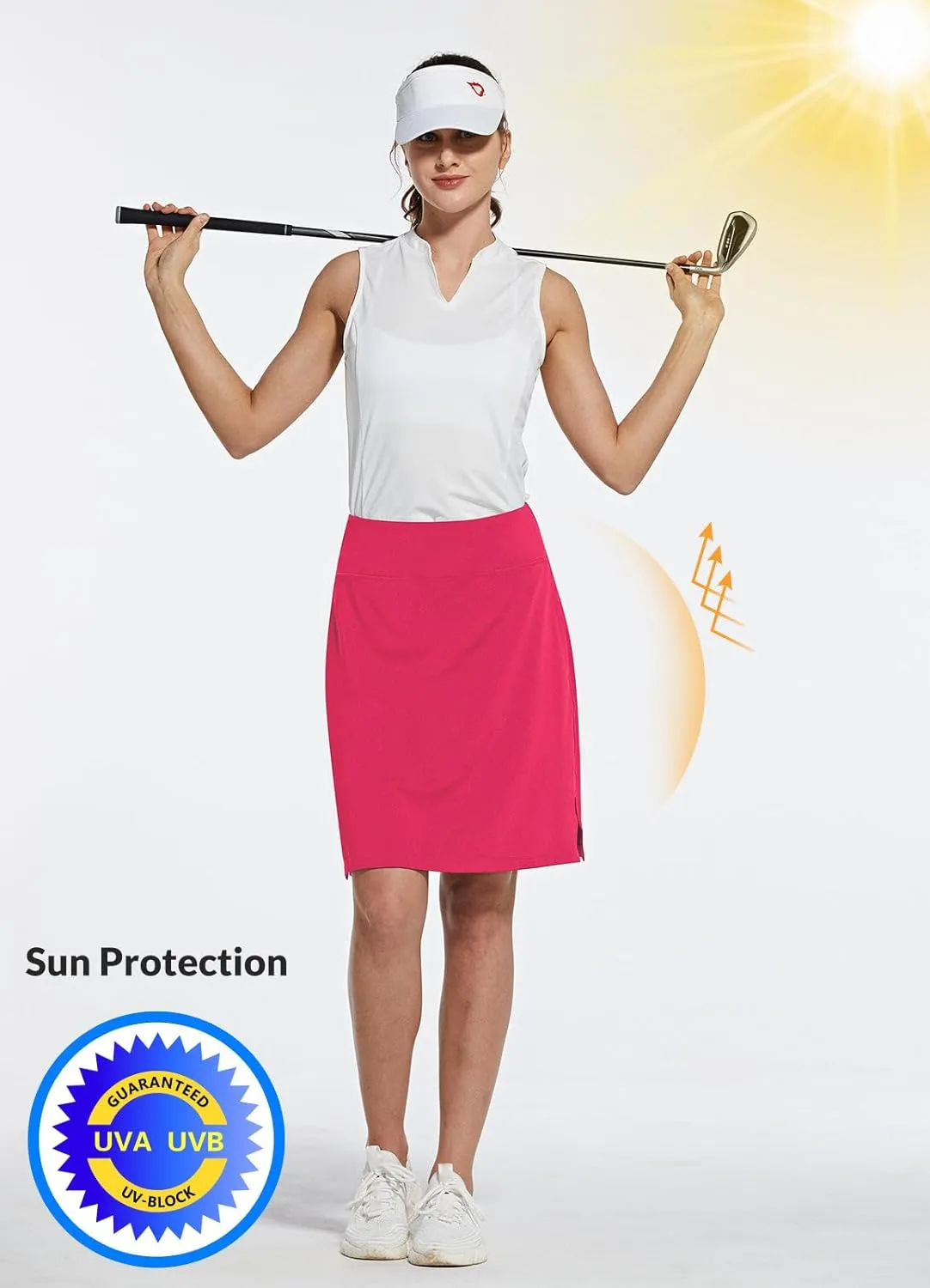 baleaf Women's 20" Golf Skirts Knee Length Skorts Athletic Modest Long Active Casual Pockets UV Protection