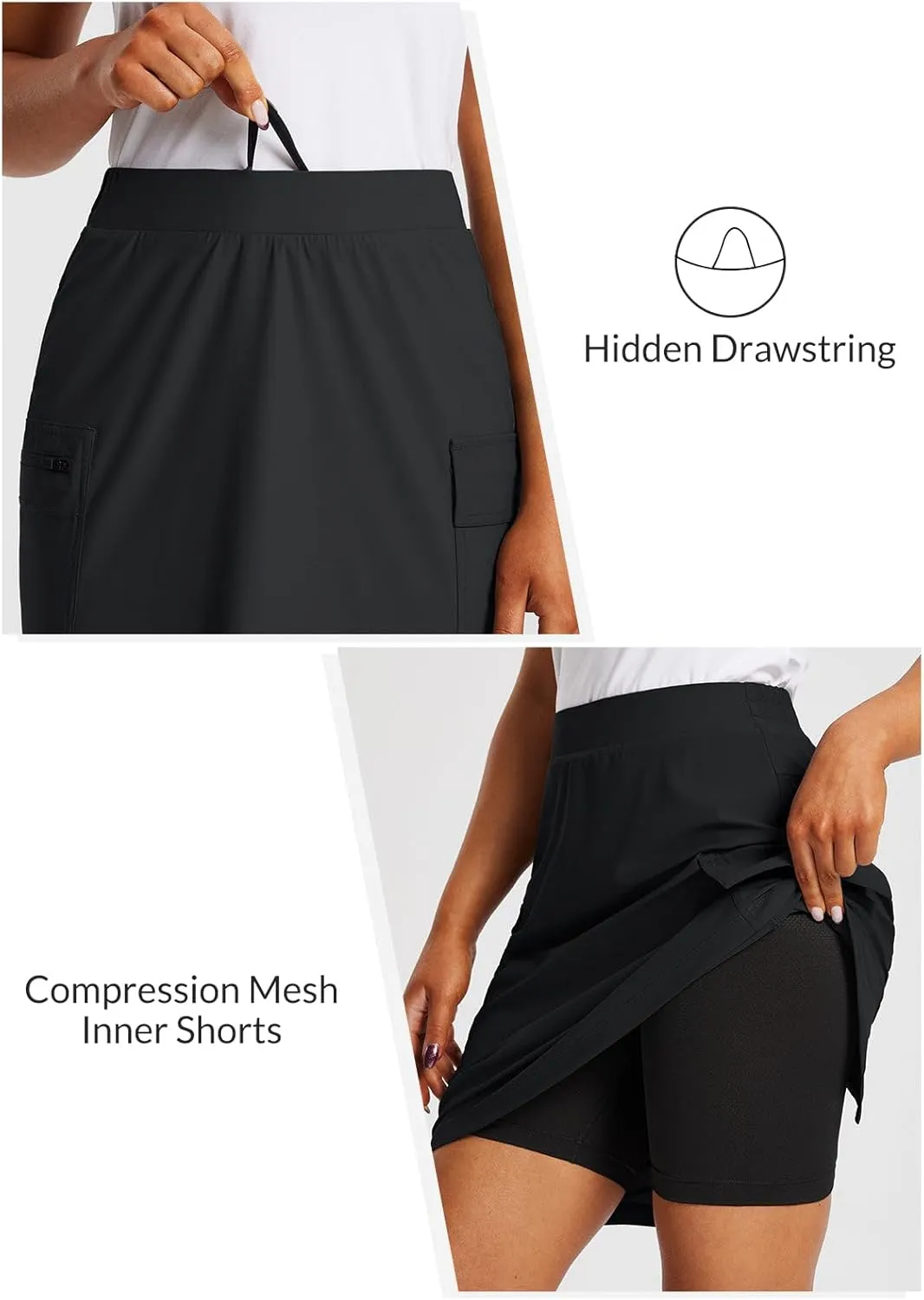baleaf Women's Skorts Skirts Hiking Cargo Skorts Pockets 19" Knee Length Long Athletic Quick Dry Skirts UPF 50