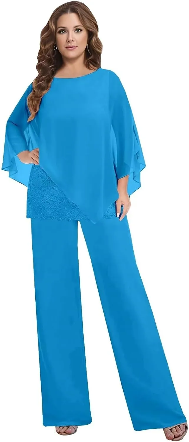BANTRATIC Dressy 2 Pieces Mother of The Bride Pantsuits for Women Chiffon Cape Formal Guest Evening Prom Cocktail Pant Outfit