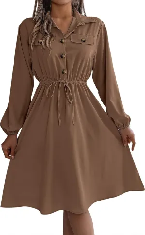 BAXLIMEK Midi Dresses for Women,2025 Spring Elegant Trendy Long Sleeve Dress Flowy Pleated A Line Vacation Dress Work Outfits