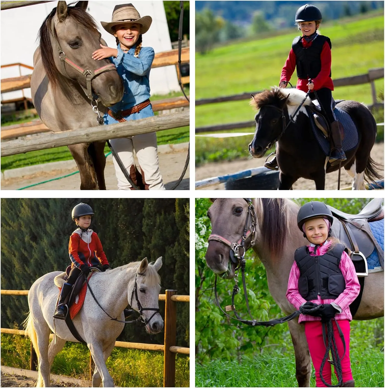 beroy Kids Horse Riding Knee-Patches Pants Girls Equestrian Front-Zip Breeches Legging with Pockets