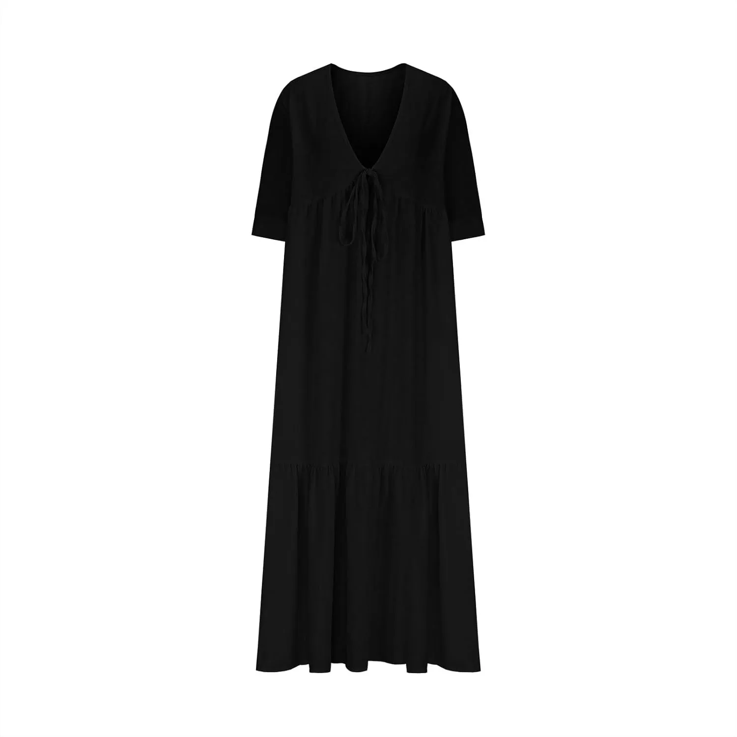 Boho Summer Dresses for Women Casual V Neck Beach Flowy Sundress Ladies Fashion Vacation Cotton Linen Maxi Dress