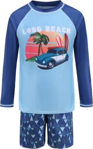Boys Long Sleeve Rash Guard Swim Trunk Swimsuits Set Kids Two Piece Bathing Suit Swimwear Set