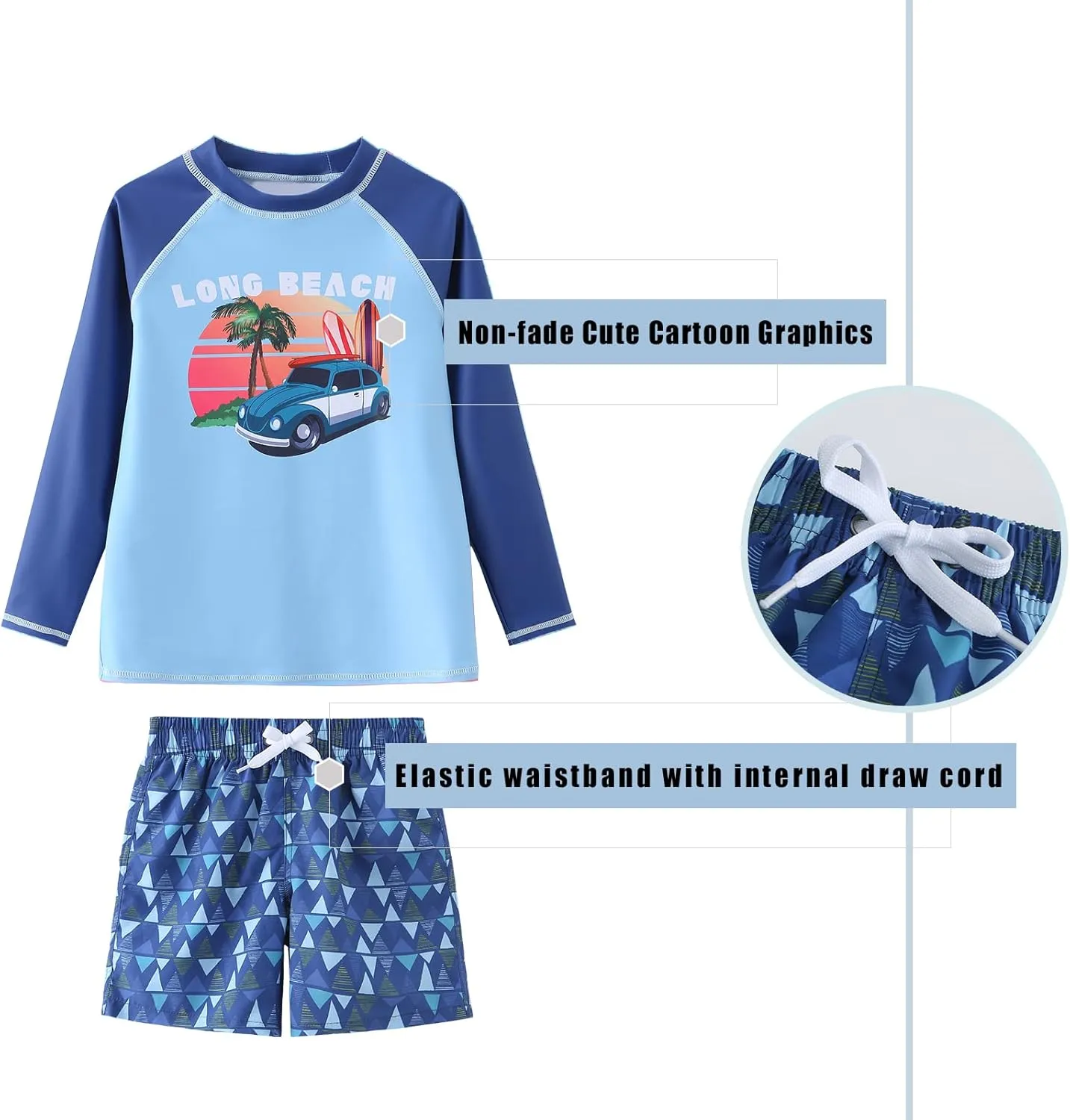 Boys Long Sleeve Rash Guard Swim Trunk Swimsuits Set Kids Two Piece Bathing Suit Swimwear Set