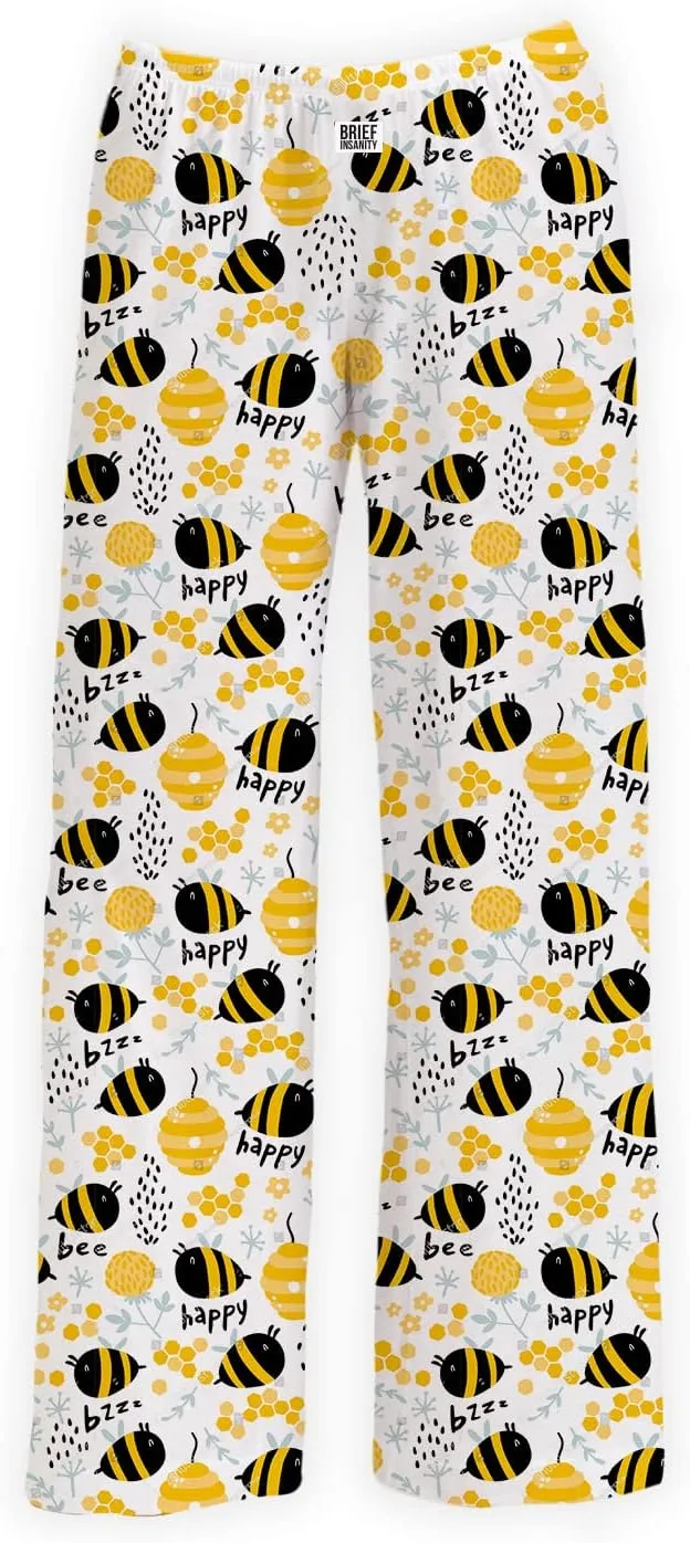BRIEF INSANITY Lounge Pajama Pants for Men and Women| Honey Bee Print Bottoms - Comfy, Ultra Soft, Novelty Loungewear Pants (Honey Bee, Large)