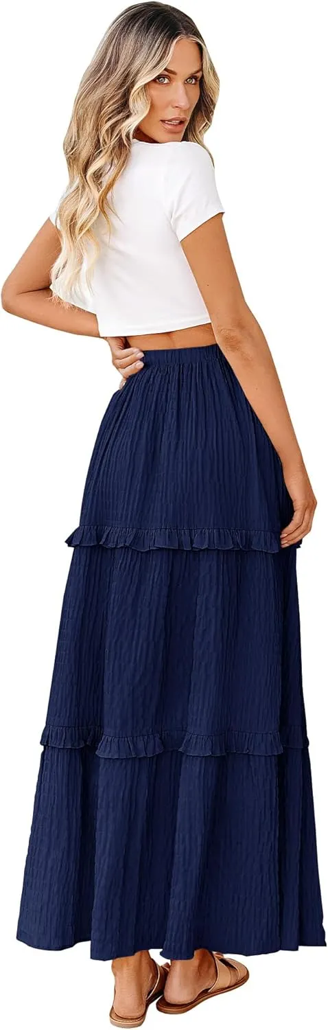 BTFBM Women's Long Summer Skirt 2025 Elegant High Waist Cocktail Party Wedding Guest Dress Flared A-Line Midi Skirts