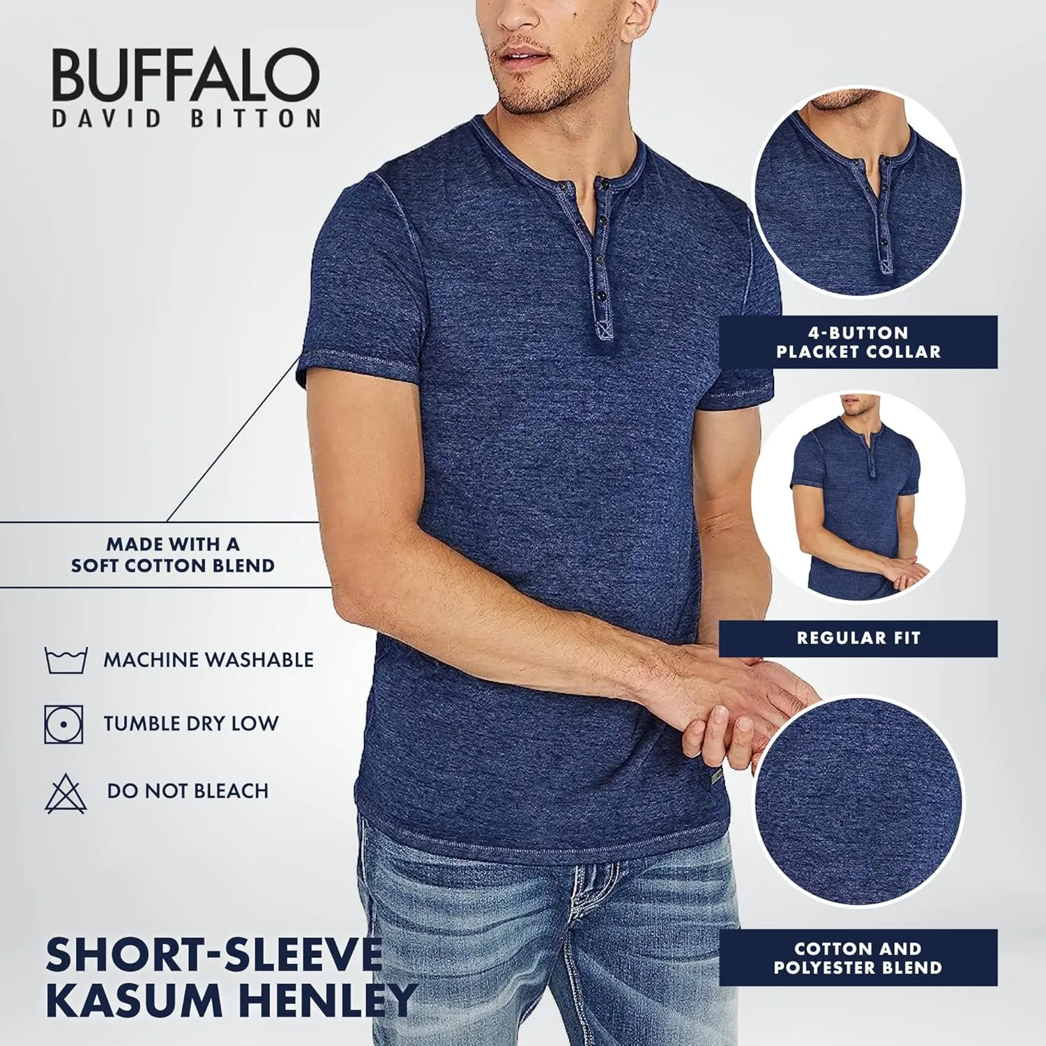 Buffalo David Bitton Men's Short Sleeve Kasum Henley