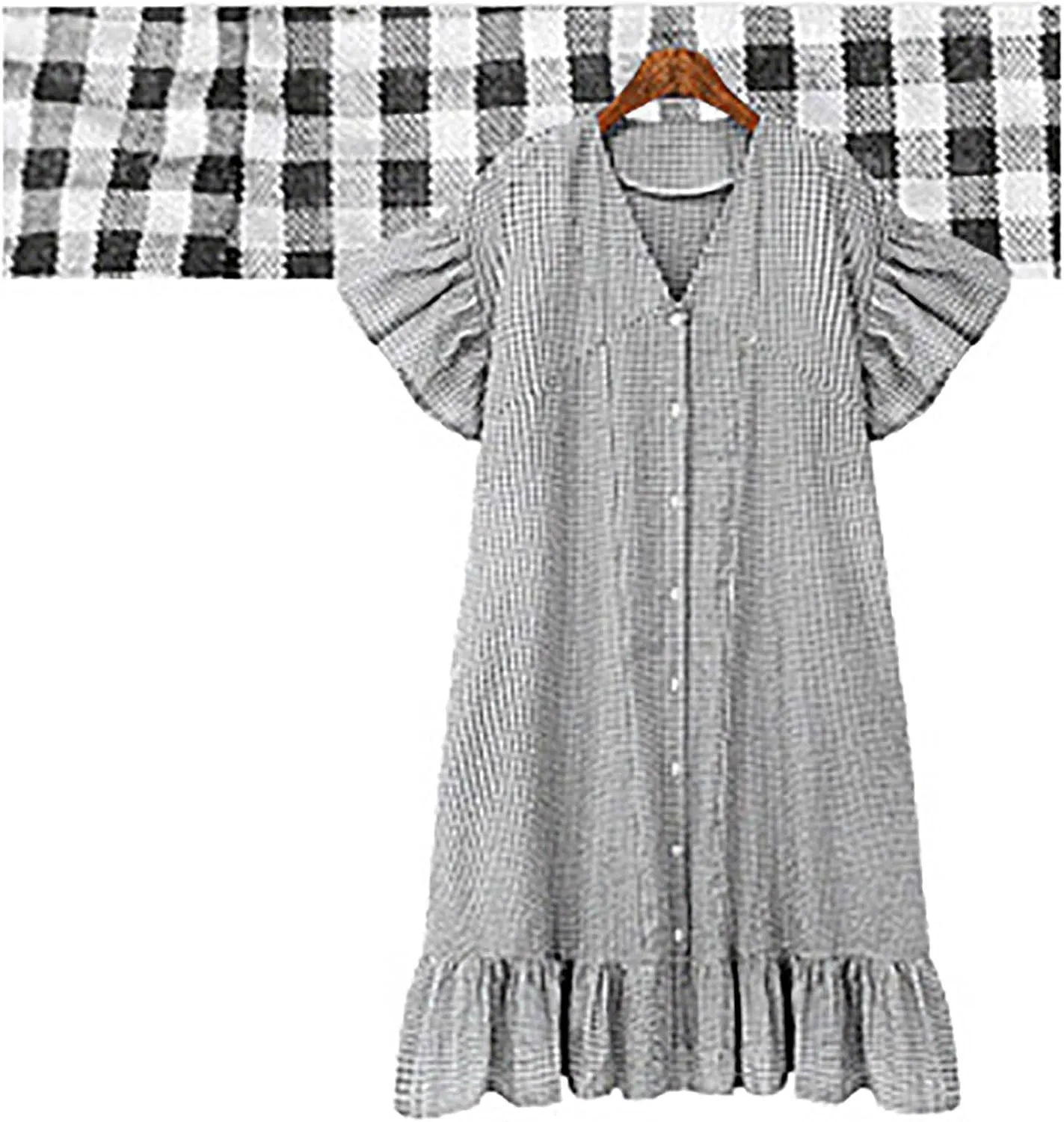 Button Down Mini Dress for Women Short Sleeve Ruffle Hem Shirt Dresses Summer Casual Loose Fit Going Out Work Sundress