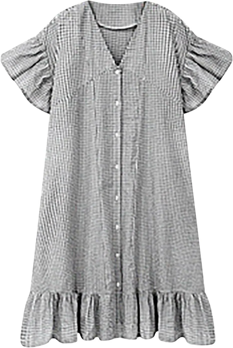 Button Down Mini Dress for Women Short Sleeve Ruffle Hem Shirt Dresses Summer Casual Loose Fit Going Out Work Sundress
