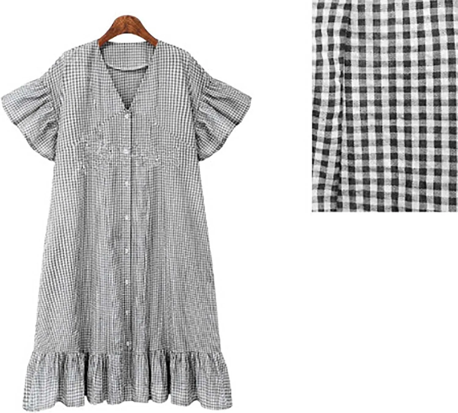 Button Down Mini Dress for Women Short Sleeve Ruffle Hem Shirt Dresses Summer Casual Loose Fit Going Out Work Sundress