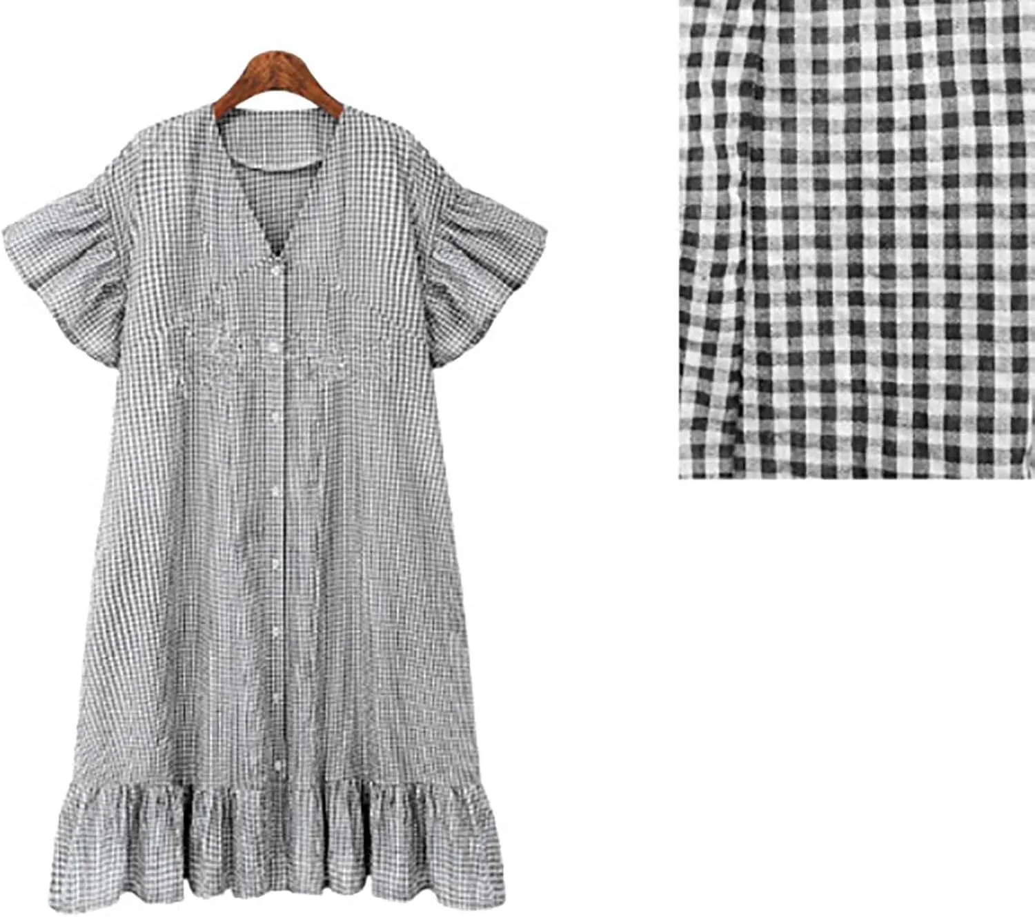Button Down Mini Dress for Women Short Sleeve Ruffle Hem Shirt Dresses Summer Casual Loose Fit Going Out Work Sundress