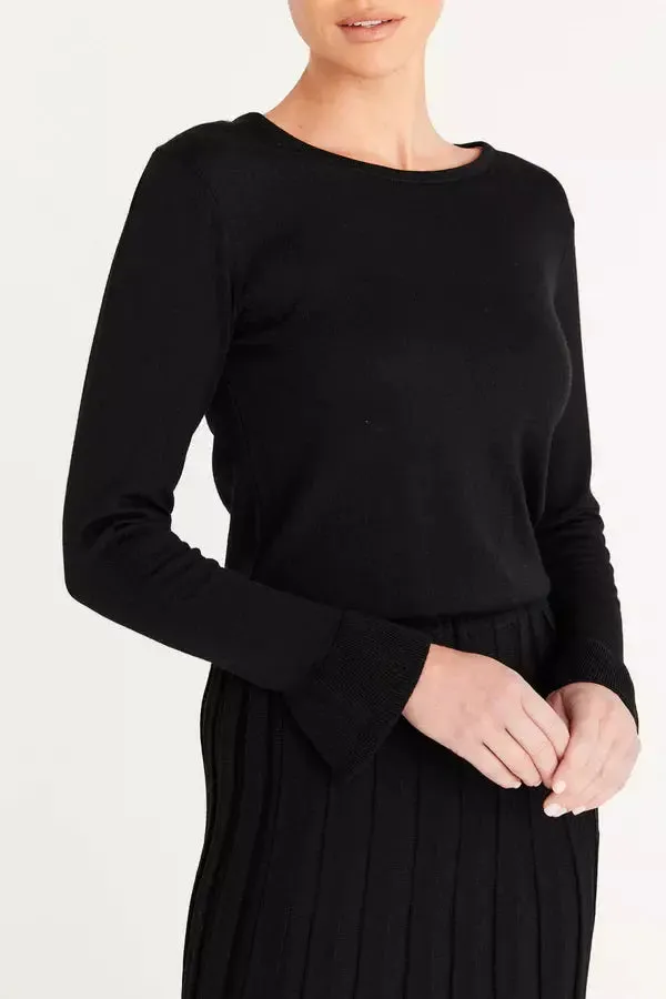 Cable | Merino Pleated Wool Dress | Black