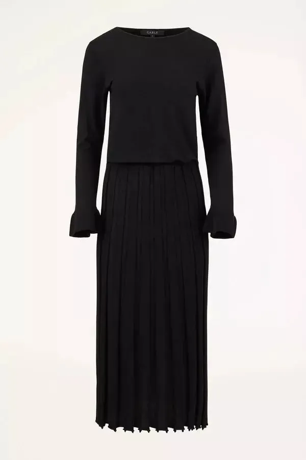 Cable | Merino Pleated Wool Dress | Black