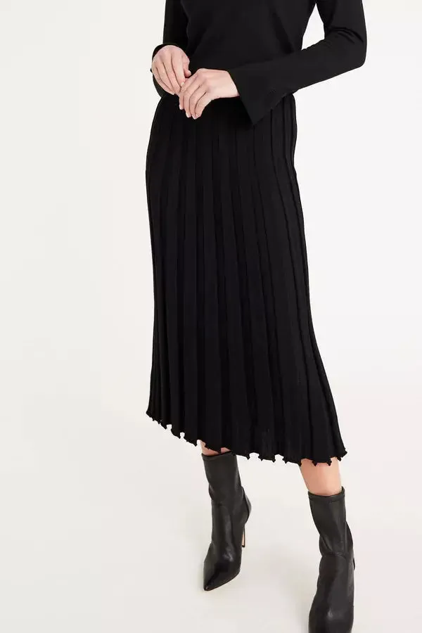 Cable | Merino Pleated Wool Dress | Black