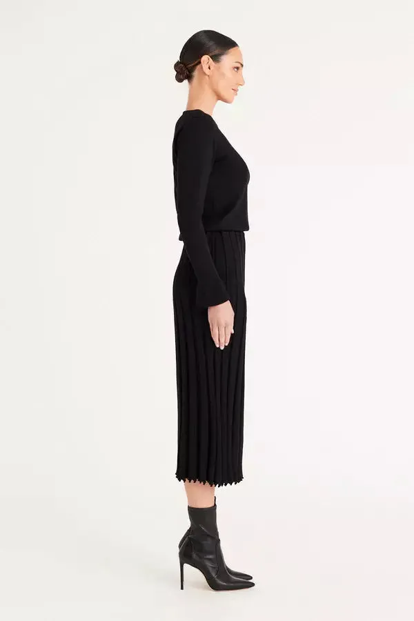 Cable | Merino Pleated Wool Dress | Black