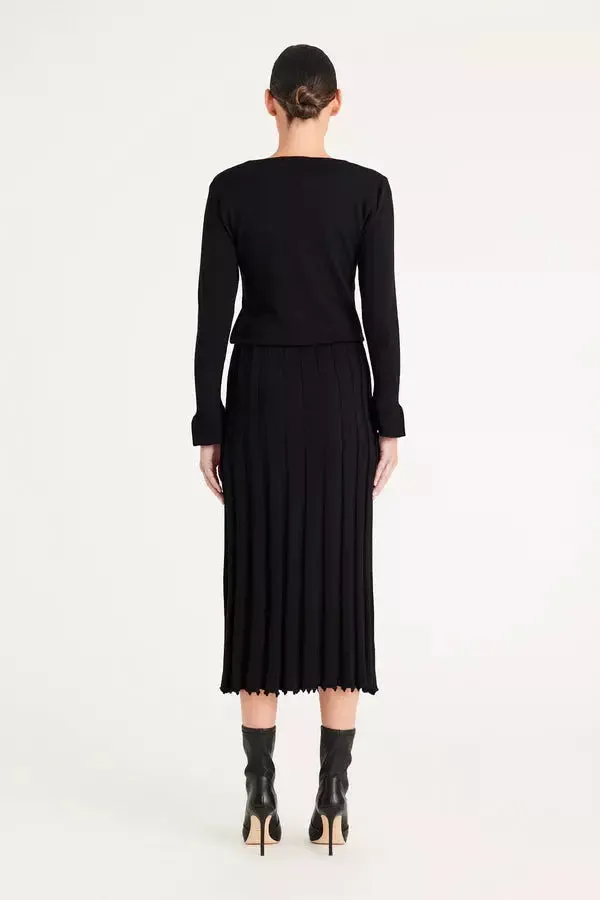 Cable | Merino Pleated Wool Dress | Black
