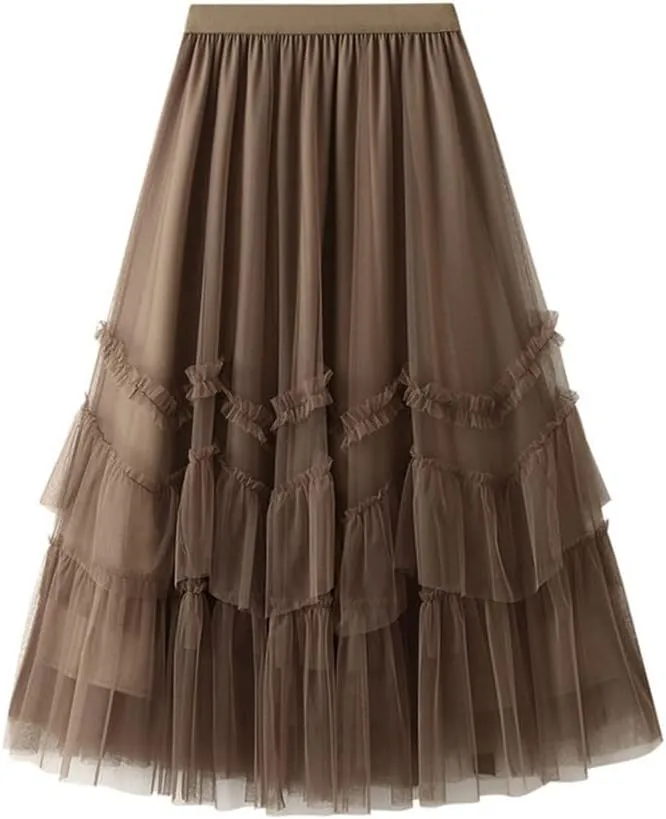 Cake Tulle Skirt Women Midi Long High Waist A Line Skirt Party Skirts