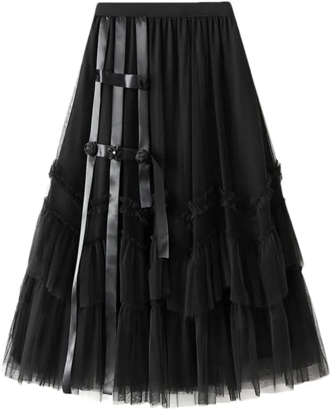 Cake Tulle Skirt Women Midi Long High Waist A Line Skirt Party Skirts
